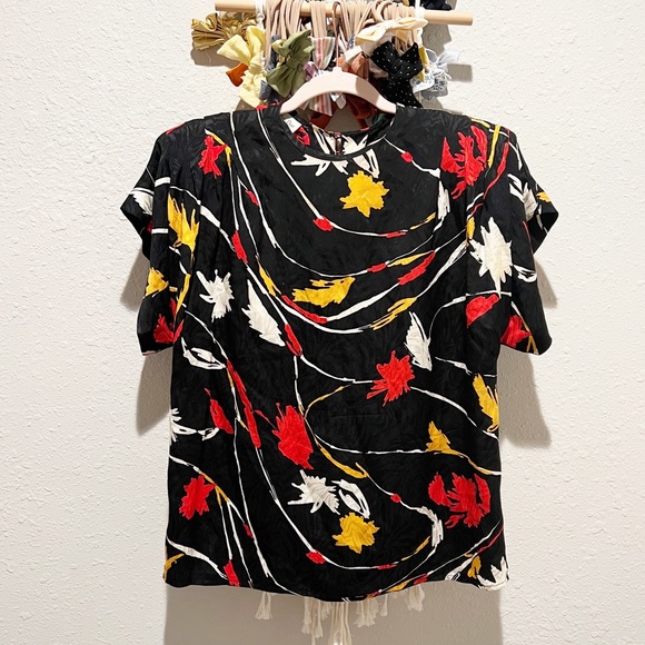 Vintage Christian Dior 100% Silk Top Size 6 Multi Color Print - Picture 1 of 9
